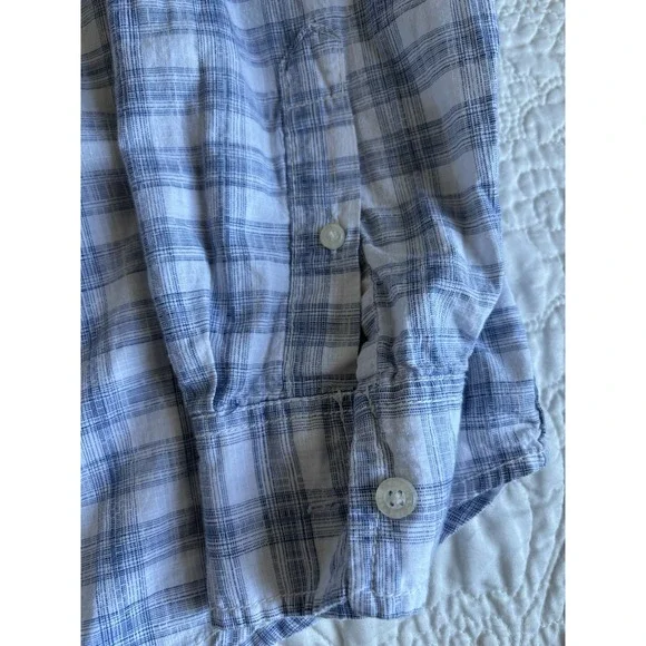 American Rag Cie Mens Medium Long Sleeve Plaid Blue Button Up Shirt 100% Cotton - Picture 3 of 8